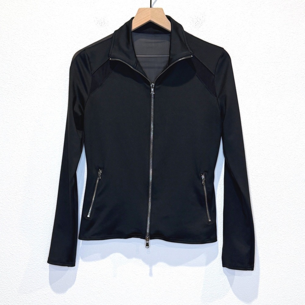 INPHORM Womens Jacket Black Full Zip Mock Neck Activewear Track Mesh Size S